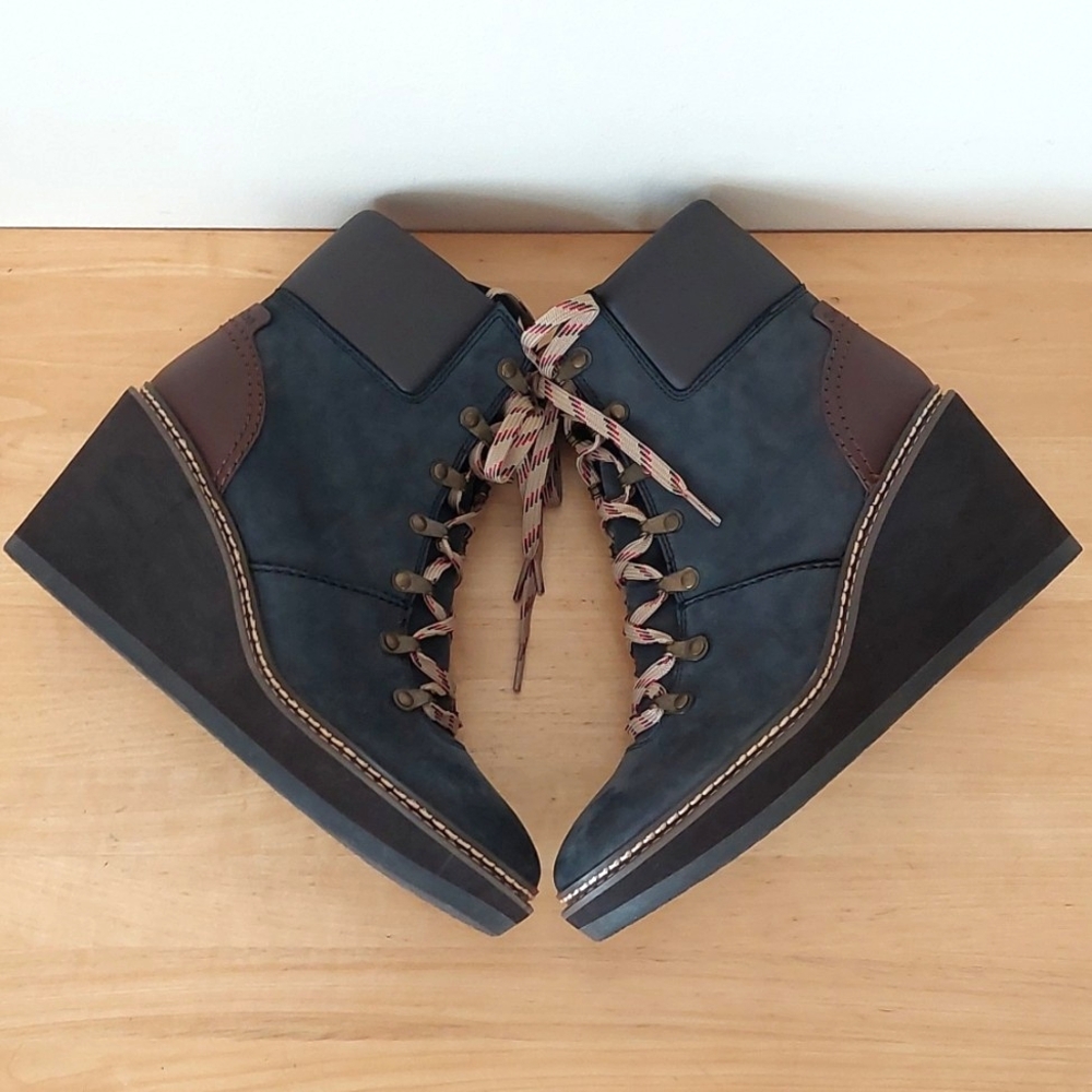 See By Chloe Blue Lace Up Boots with Wedge Heel and Soft Suede - Picture 10 of 16